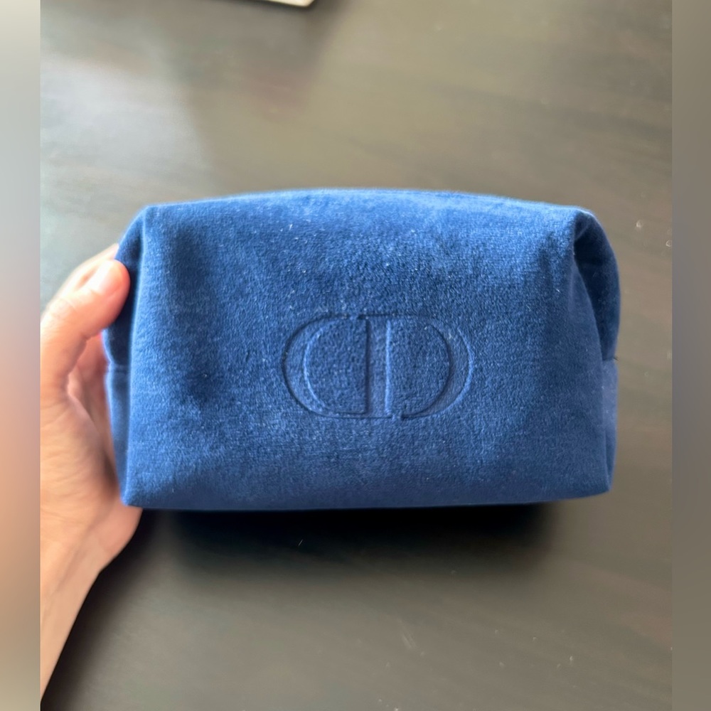 Christian Dior navy velvet makeup bag